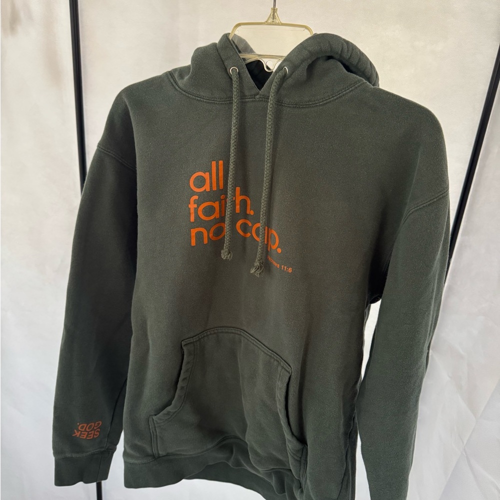 All Faith No Fear Olive Green Hoodie with Orange Logo